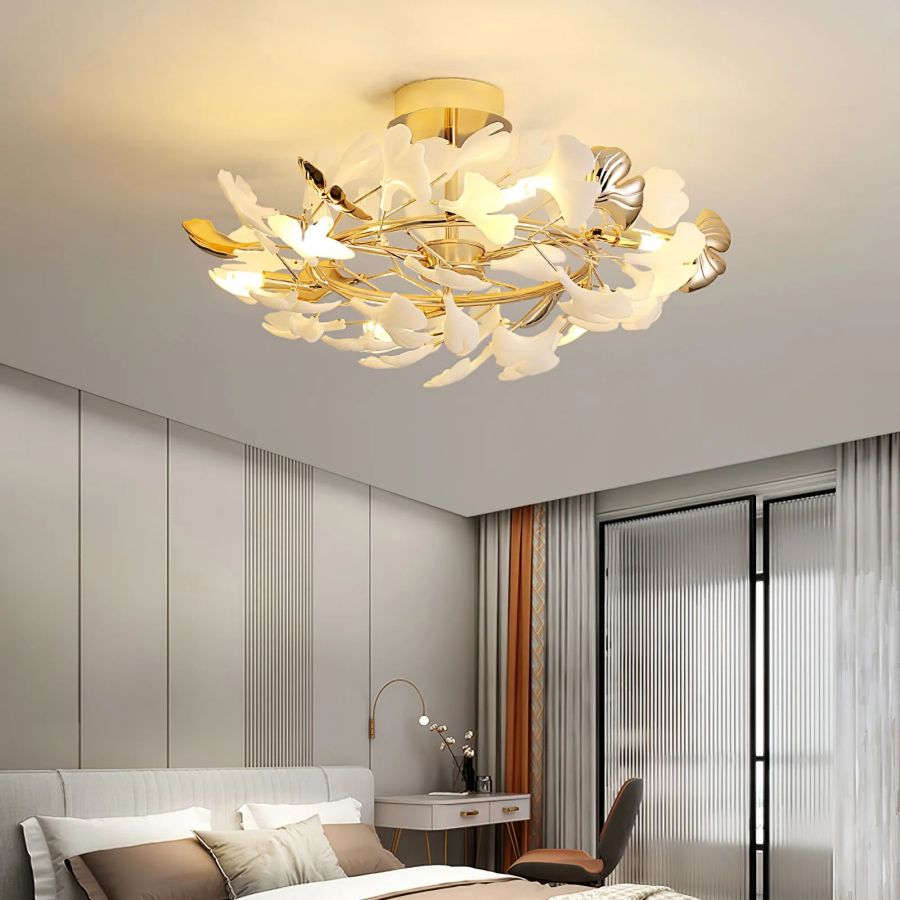 Ceramic Ginkgo Leaf Flushmount-Meet Lighting