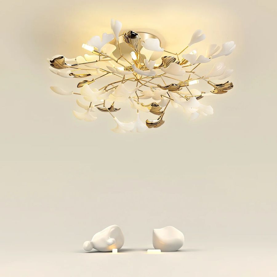 Ceramic Ginkgo Leaf Flushmount-Meet Lighting