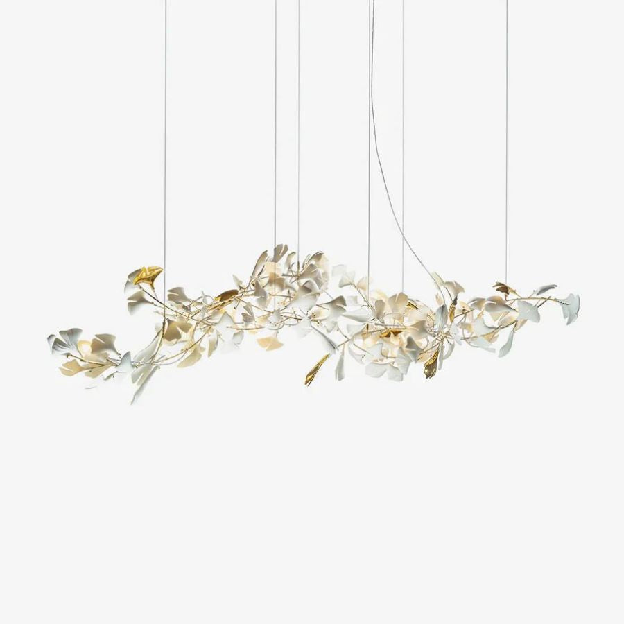 Ceramic Ginkgo Leaf Linear Extended Chandelier-Meet Lighting