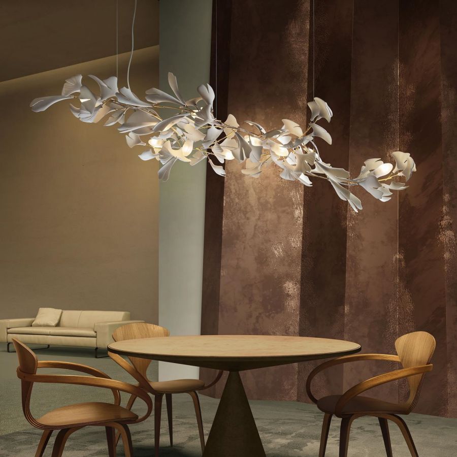 Ceramic Ginkgo Leaf Linear Extended Chandelier-Meet Lighting