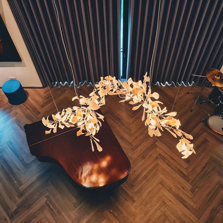 Ceramic Ginkgo Leaf Linear Extended Chandelier-MEET LIGHTING