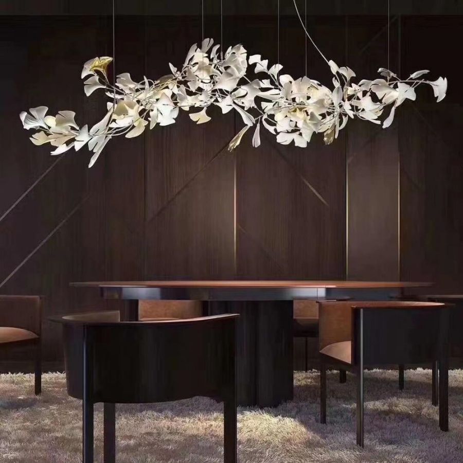 Ceramic Ginkgo Leaf Linear Extended Chandelier-MEET LIGHTING