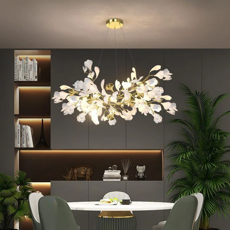 Ceramic Ginkgo Linear Branch Chandelier-MEET LIGHTING