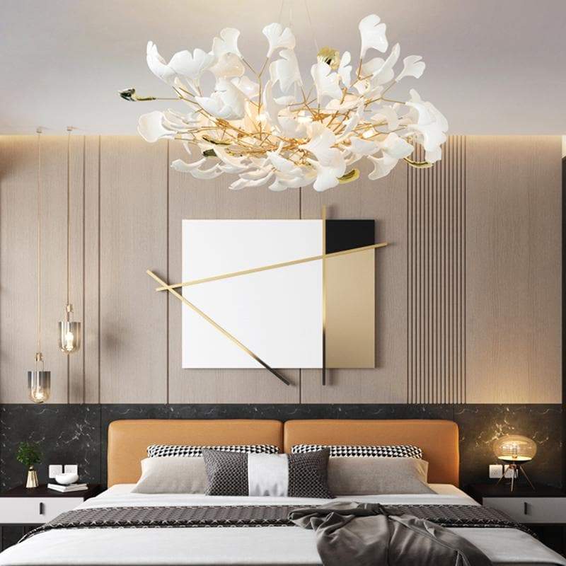 Ceramic Ginkgo Petal Branches-Shaped Chandelier(Round)-MEET LIGHTING