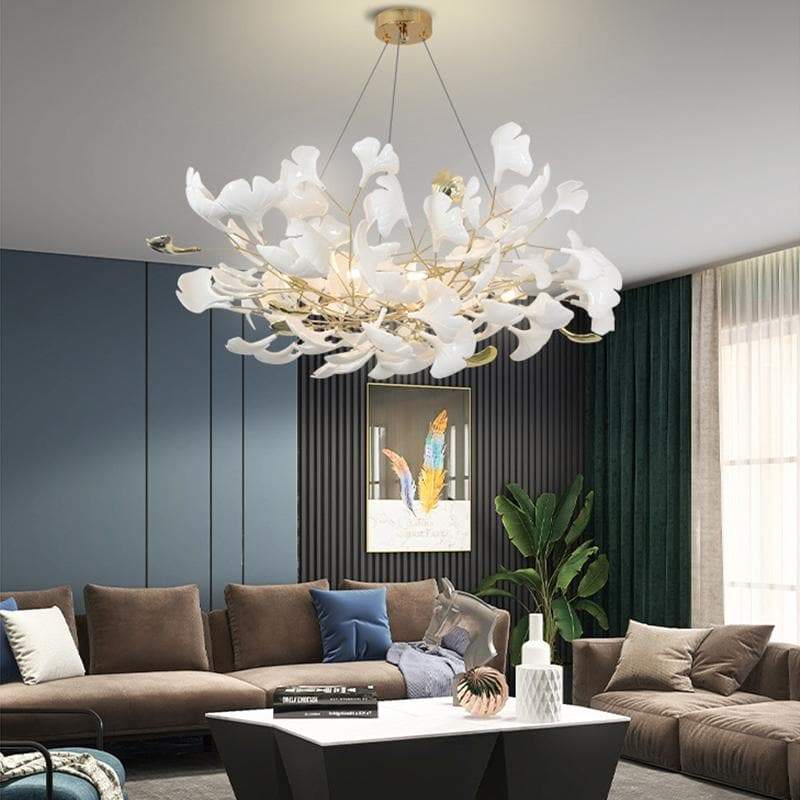 Ceramic Ginkgo Petal Branches-Shaped Chandelier(Round)-MEET LIGHTING