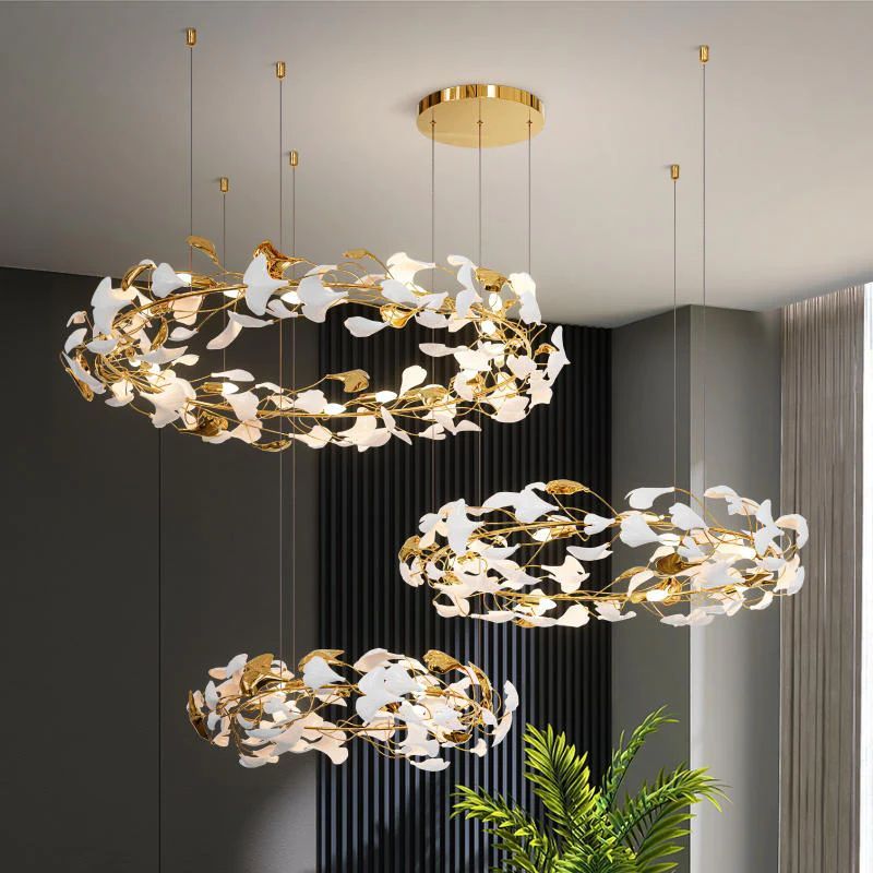 Ceramic Ginkgo Rings Branch Chandelier-Meet Lighting