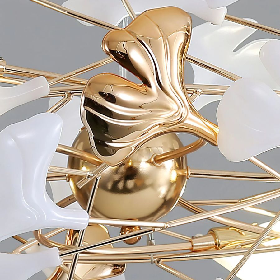 Ceramic Ginkgo Round Staircase Chandelier-MEET LIGHTING