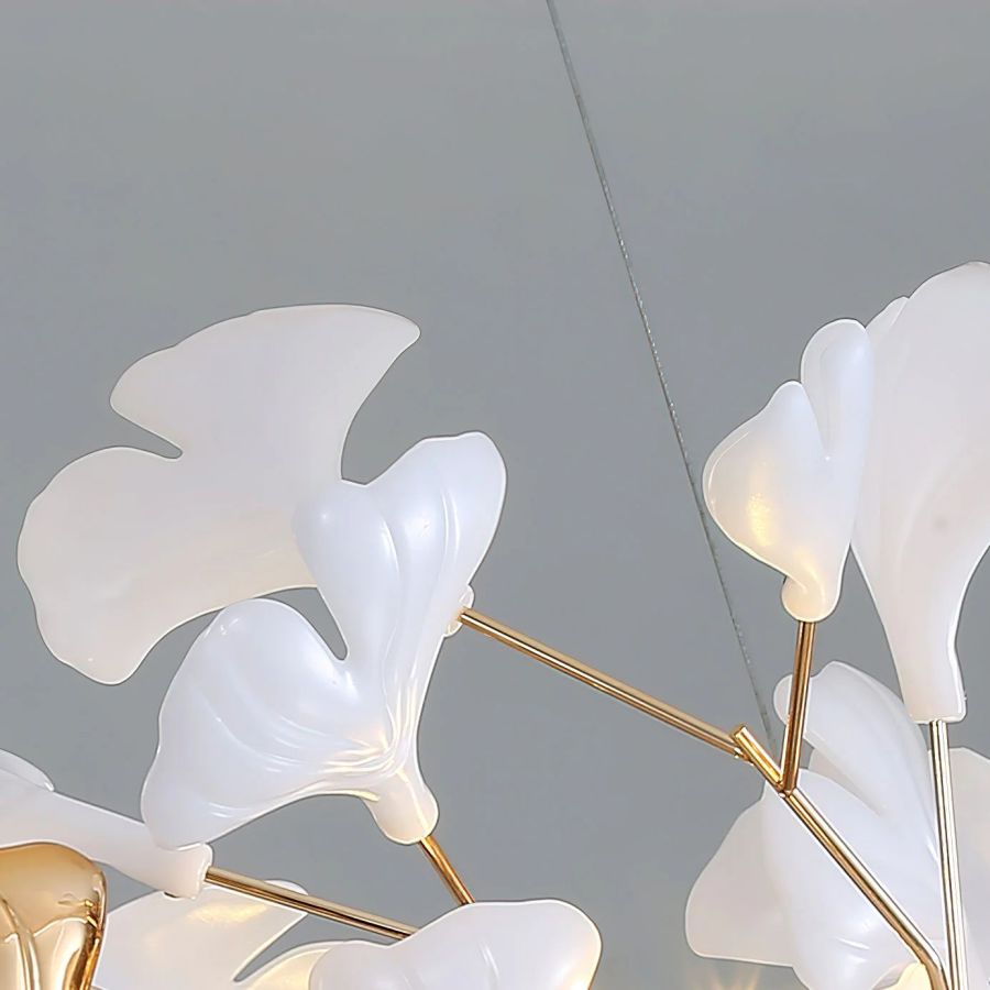 Ceramic Ginkgo Round Staircase Chandelier-MEET LIGHTING