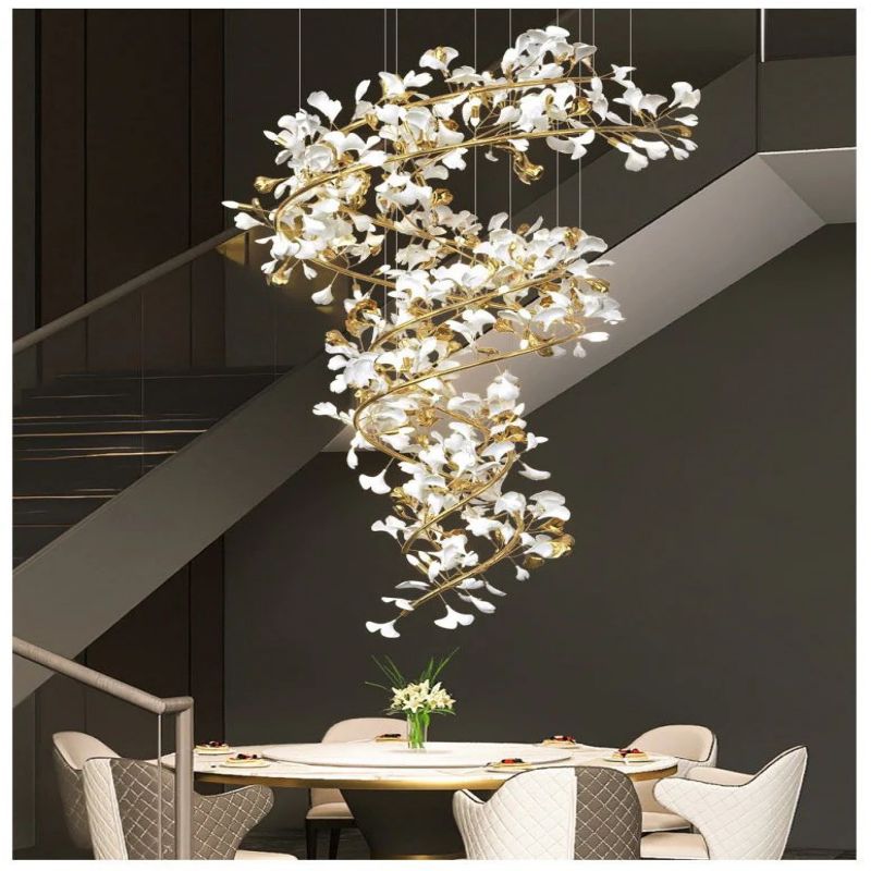 Ceramic Ginkgo Spiral Linear Chandelier-MEET LIGHTING