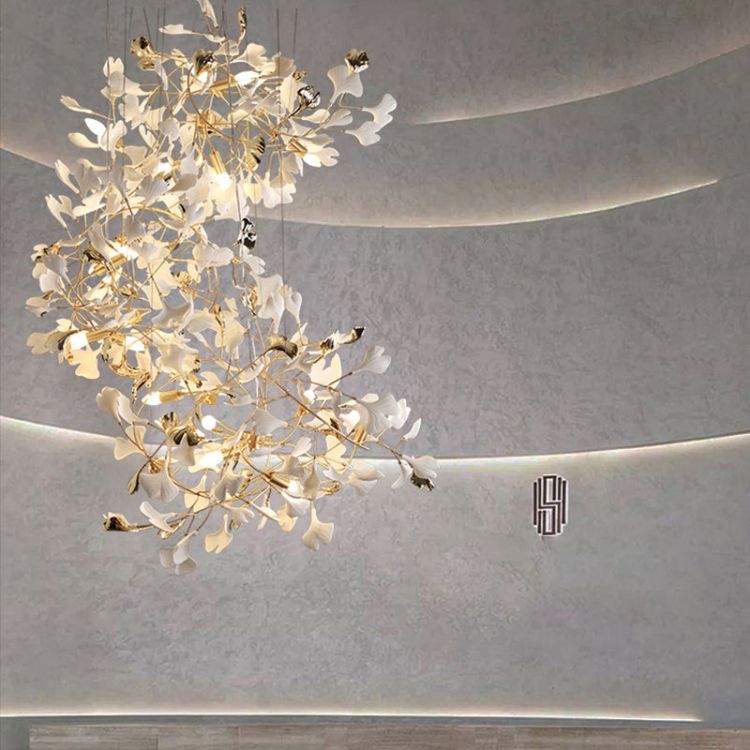 Ceramic Ginkgo Stair Long Branch Chandelier-MEET LIGHTING