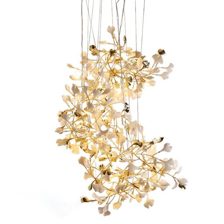 Ceramic Ginkgo Stair Long Branch Chandelier-MEET LIGHTING