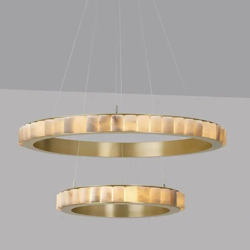 Alabaster Brass Modern Avalon Halo Chandelier 31.49"D*59.05"H+39.37"D*59.05"H 2 Layer   Chandelier [product_tags] Fabtiko