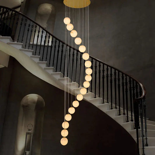 Chandelier Alabaster Brass Modern Globe Spiral Chandelier Fabtiko