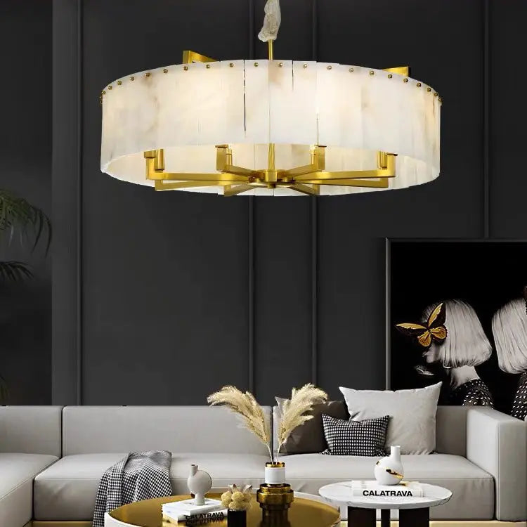 Alabaster Brass Round Chandelier Lighting    Chandelier [product_tags] Fabtiko