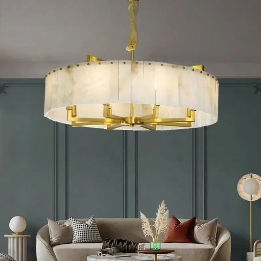 Alabaster Brass Round Chandelier Lighting    Chandelier [product_tags] Fabtiko