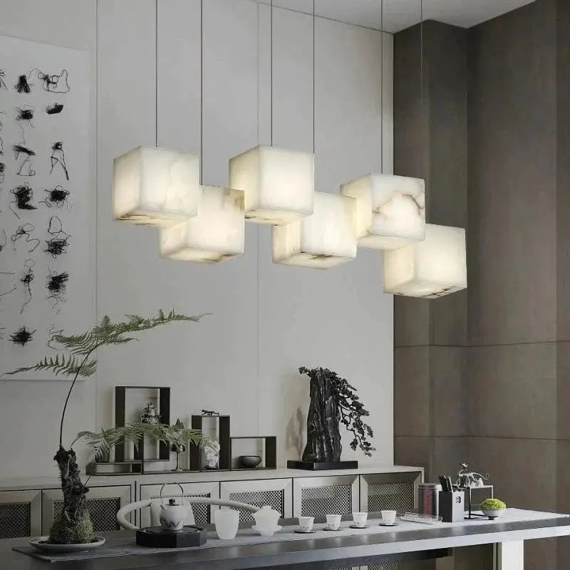 Alabaster Cubic Rectangular Pendant Light 6 Lights   Chandelier [product_tags] Fabtiko