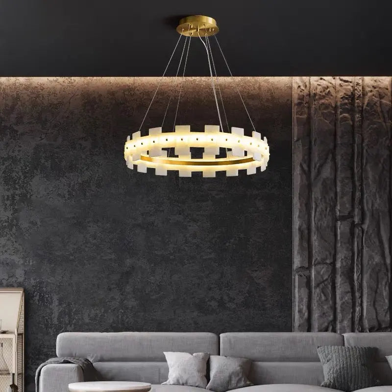 Spain Alabaster Brass Annular Chandeliers Lighting 31.49"D*4.72"H   Chandelier [product_tags] Fabtiko