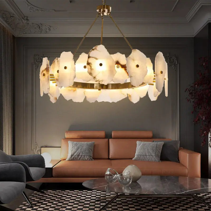 Chandelier Spain Alabaster Brass Living Room Chandelier Lighting Fabtiko