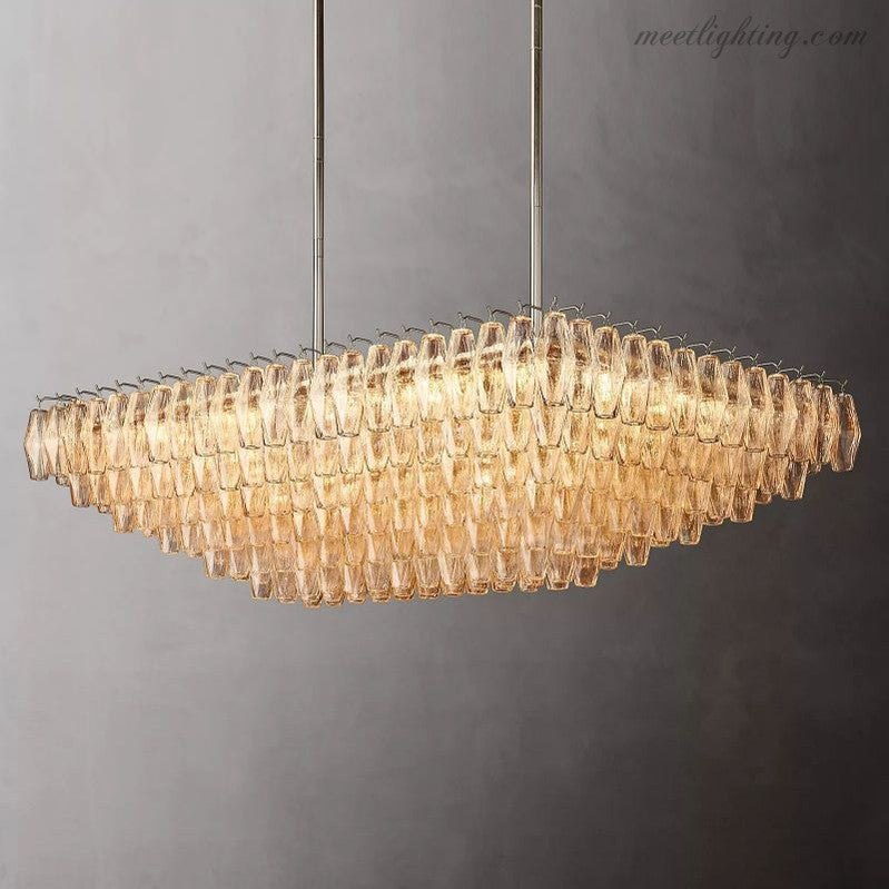 Chara Clear Glass Tiered Rectangular Chandelier 54"-MEET LIGHTING