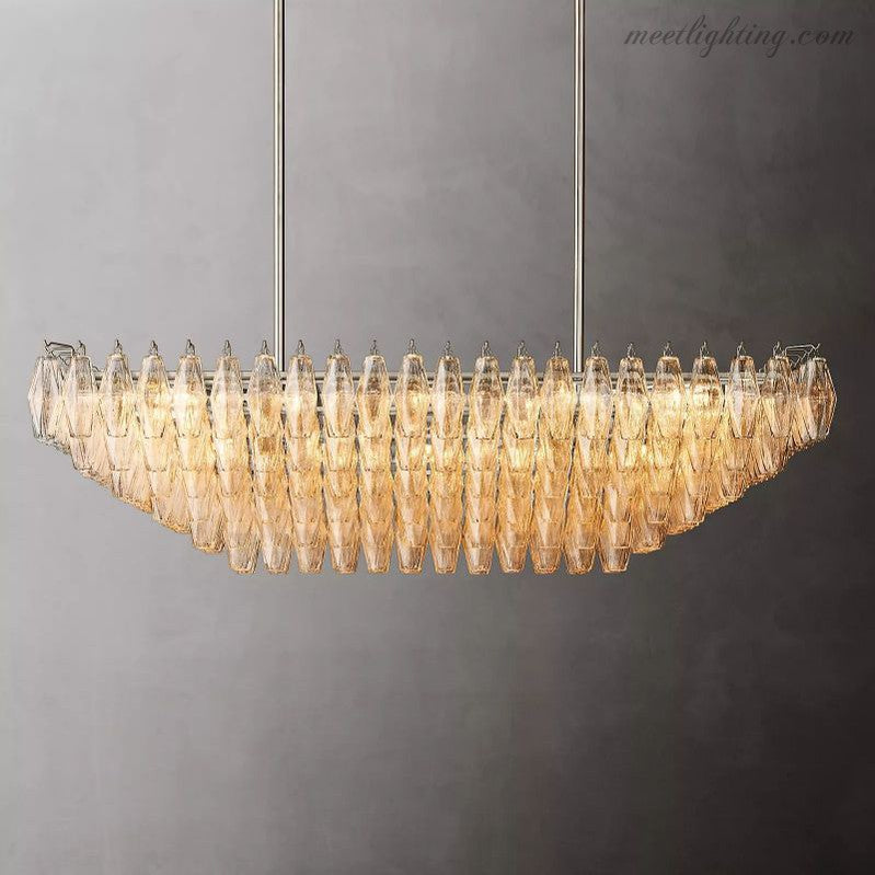 Chara Clear Glass Tiered Rectangular Chandelier 54"-MEET LIGHTING