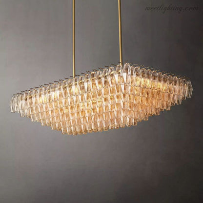 Chara Clear Glass Tiered Rectangular Chandelier 54"-Meet Lighting