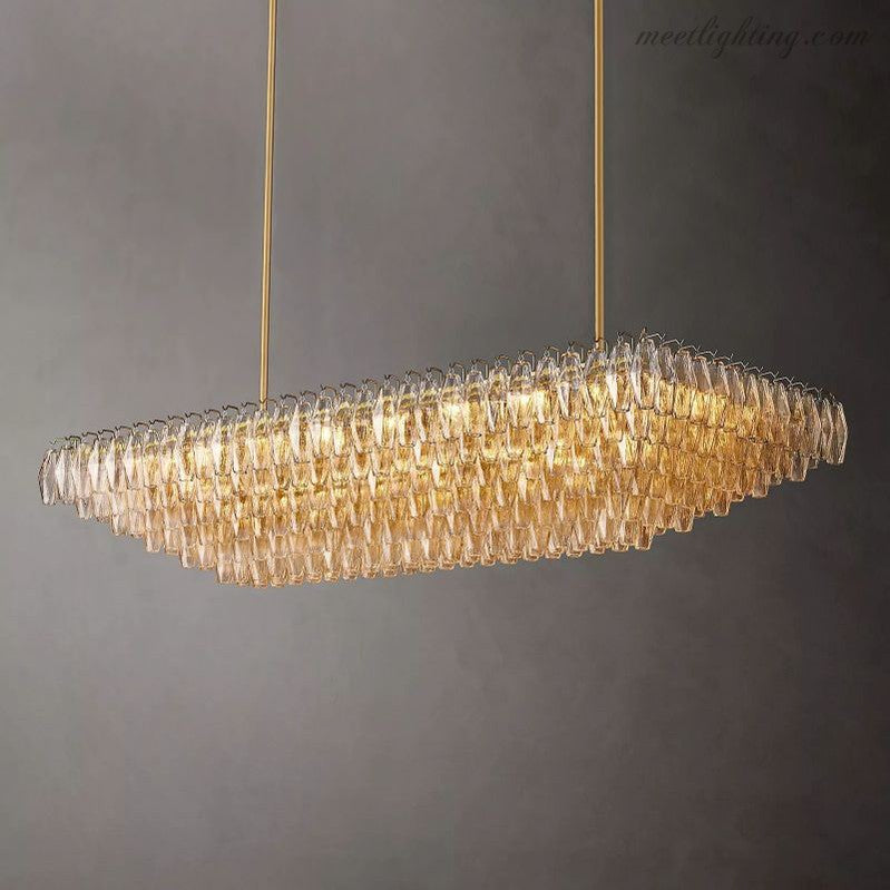 Chara Clear Glass Tiered Rectangular Chandelier 74"-Meet Lighting