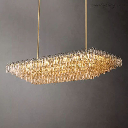 Chara Clear Glass Tiered Rectangular Chandelier 74"-Meet Lighting