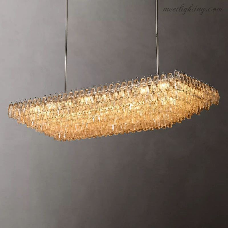 Chara Clear Glass Tiered Rectangular Chandelier 74"-Meet Lighting