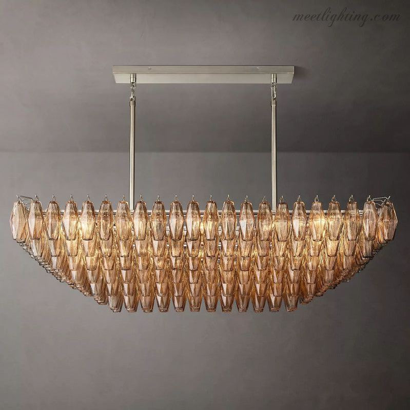Chara Smoke Glass Tiered Rectangular Chandelier 54"-MEET LIGHTING