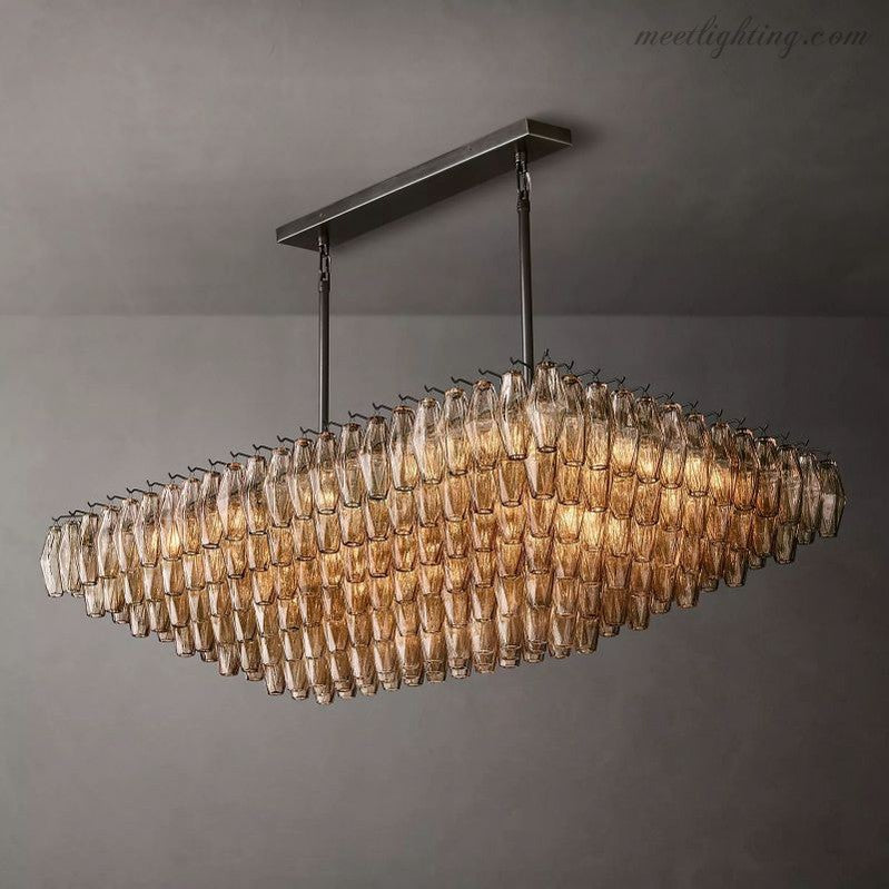 Chara Smoke Glass Tiered Rectangular Chandelier 54"-MEET LIGHTING