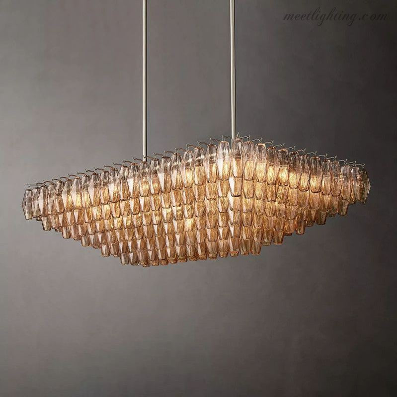 Chara Smoke Glass Tiered Rectangular Chandelier 54"-MEET LIGHTING