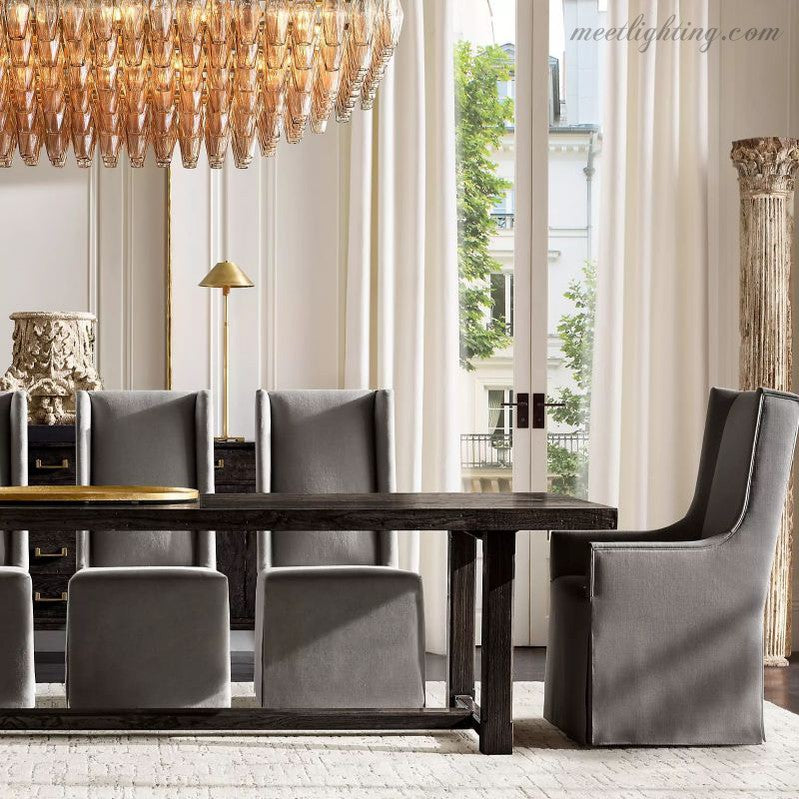 Chara Smoke Glass Tiered Rectangular Chandelier 54"-MEET LIGHTING