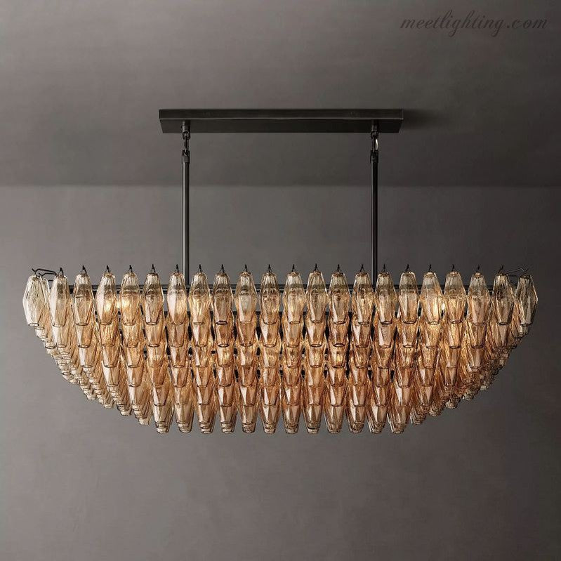 Chara Smoke Glass Tiered Rectangular Chandelier 54"-MEET LIGHTING