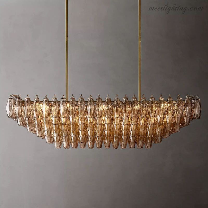 Chara Smoke Glass Tiered Rectangular Chandelier 54"-MEET LIGHTING