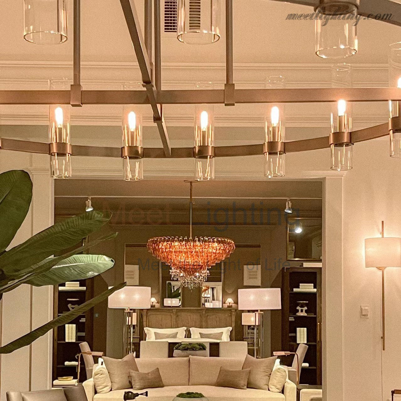 Chara Smoke Glass Tiered Rectangular Chandelier 74"-MEET LIGHTING