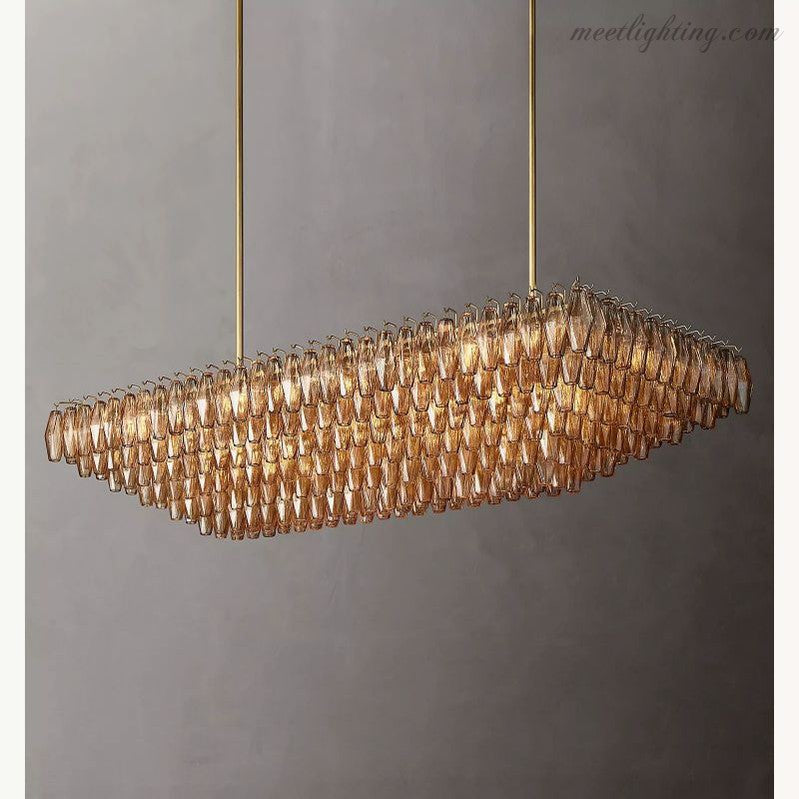 Chara Smoke Glass Tiered Rectangular Chandelier 74"-Meet Lighting