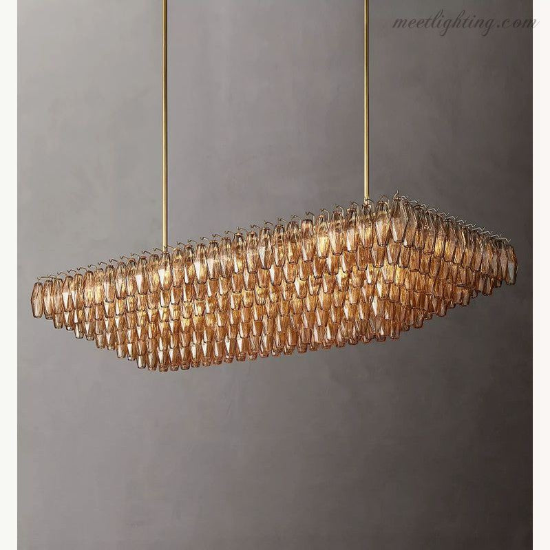 Chara Smoke Glass Tiered Rectangular Chandelier 74"-MEET LIGHTING