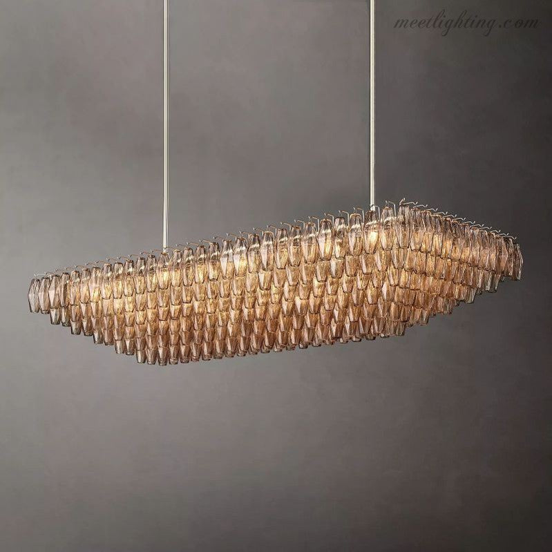 Chara Smoke Glass Tiered Rectangular Chandelier 74"-Meet Lighting