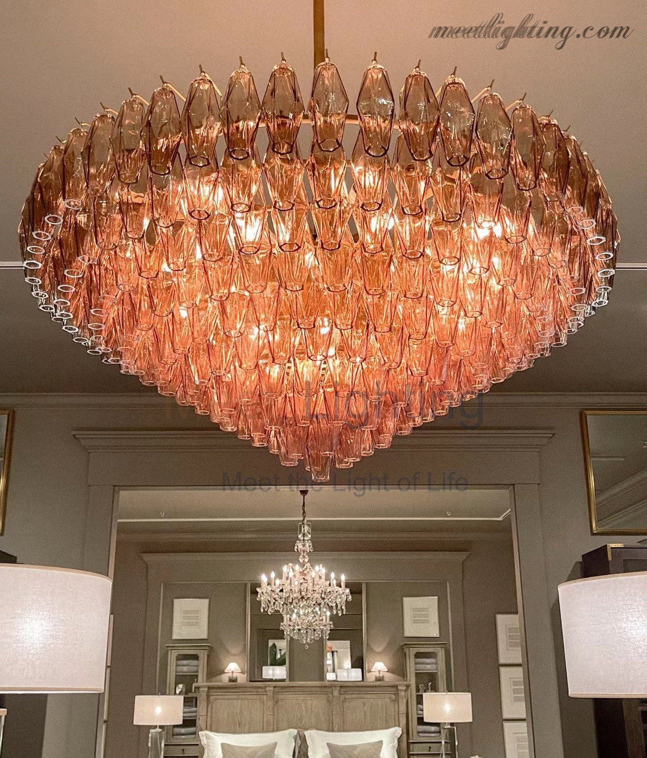 Chara Smoke Glass Tiered Rectangular Chandelier 74"-MEET LIGHTING