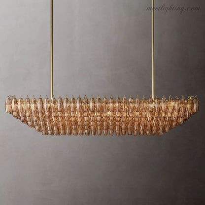 Chara Smoke Glass Tiered Rectangular Chandelier 74"-Meet Lighting