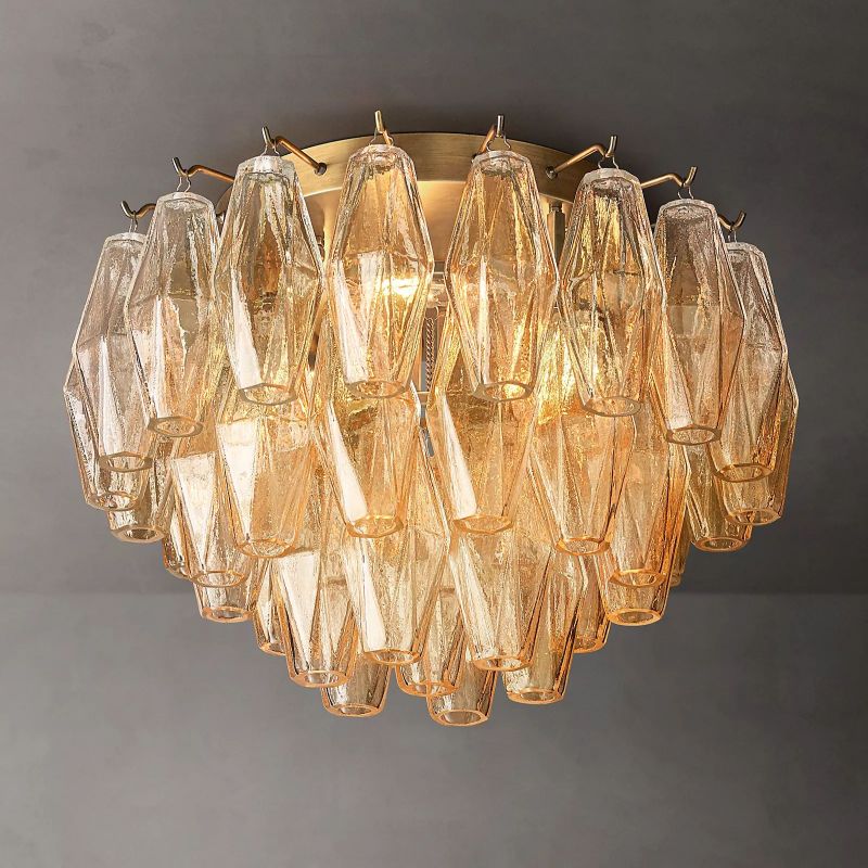 Chara Glass Flushmount 17" chandeliers for dining room,chandeliers for stairways,chandeliers for foyer,chandeliers for bedrooms,chandeliers for kitchen,chandeliers for living room Rbrights Lacquered Burnished Brass Clear 