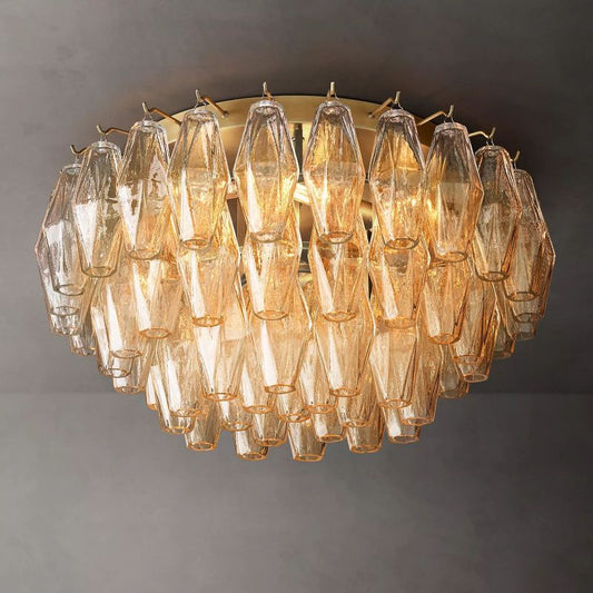 Chara Glass Flushmount 22" chandeliers for dining room,chandeliers for stairways,chandeliers for foyer,chandeliers for bedrooms,chandeliers for kitchen,chandeliers for living room Rbrights Lacquered Burnished Brass Clear 