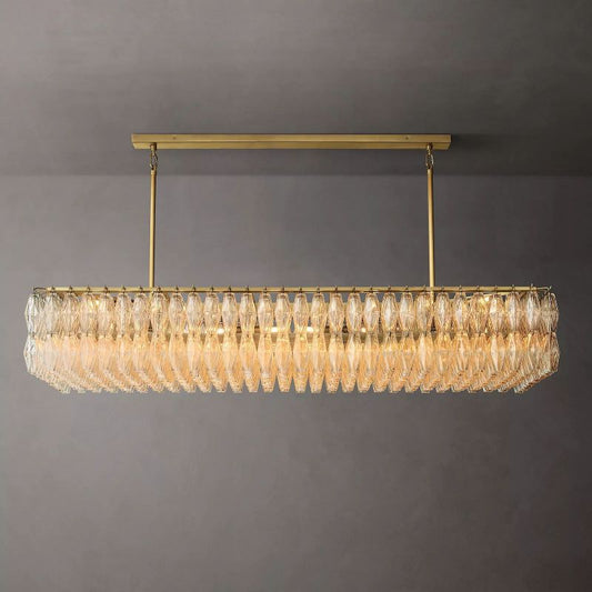 Chara Glass Rectangular Chandelier 74" chandeliers for dining room,chandeliers for stairways,chandeliers for foyer,chandeliers for bedrooms,chandeliers for kitchen,chandeliers for living room Rbrights Lacquered Burnished Brass Clear 