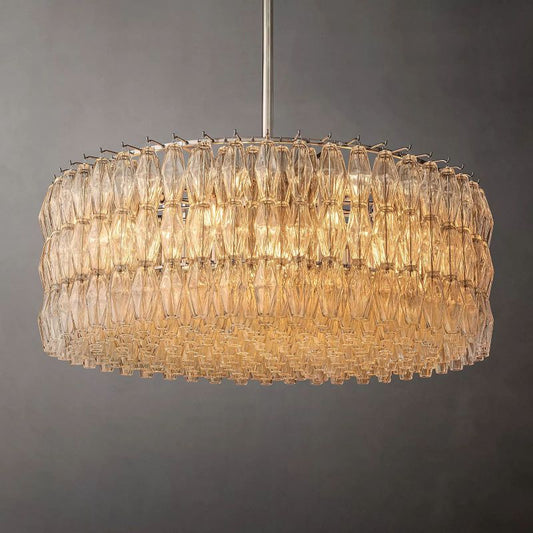Chara Glass Round Chandelier 47" chandeliers for dining room,chandeliers for stairways,chandeliers for foyer,chandeliers for bedrooms,chandeliers for kitchen,chandeliers for living room Rbrights Satin Nickel Clear 