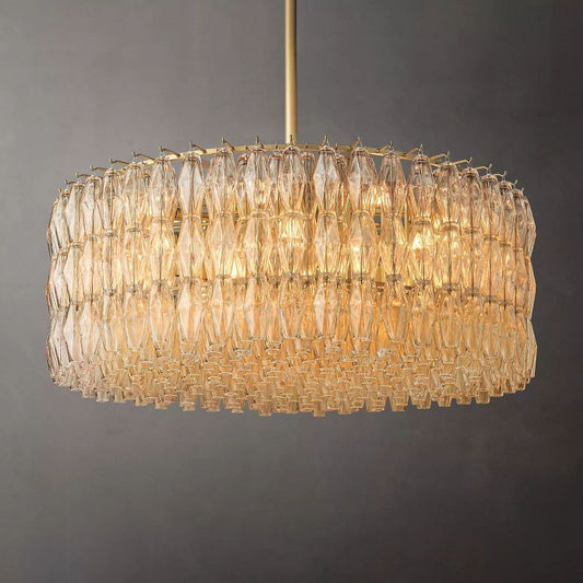 Chara Glass Round Chandelier 47" chandeliers for dining room,chandeliers for stairways,chandeliers for foyer,chandeliers for bedrooms,chandeliers for kitchen,chandeliers for living room Rbrights Lacquered Burnished Brass Clear 
