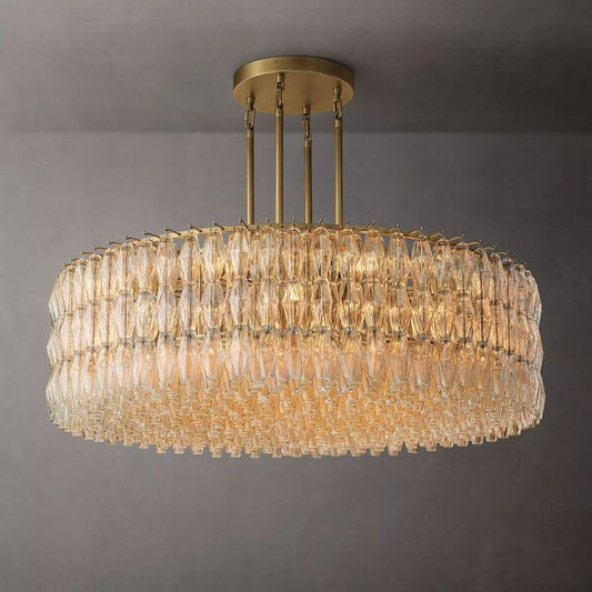 Chara Glass Round Chandelier 62" chandeliers for dining room,chandeliers for stairways,chandeliers for foyer,chandeliers for bedrooms,chandeliers for kitchen,chandeliers for living room Rbrights Lacquered Burnished Brass Clear 