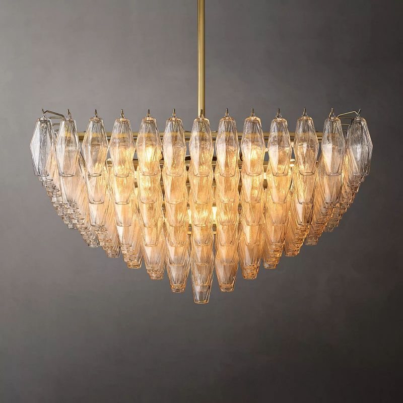Chara Glass Square Chandelier 32" chandeliers for dining room,chandeliers for stairways,chandeliers for foyer,chandeliers for bedrooms,chandeliers for kitchen,chandeliers for living room Rbrights Lacquered Burnished Brass Clear 
