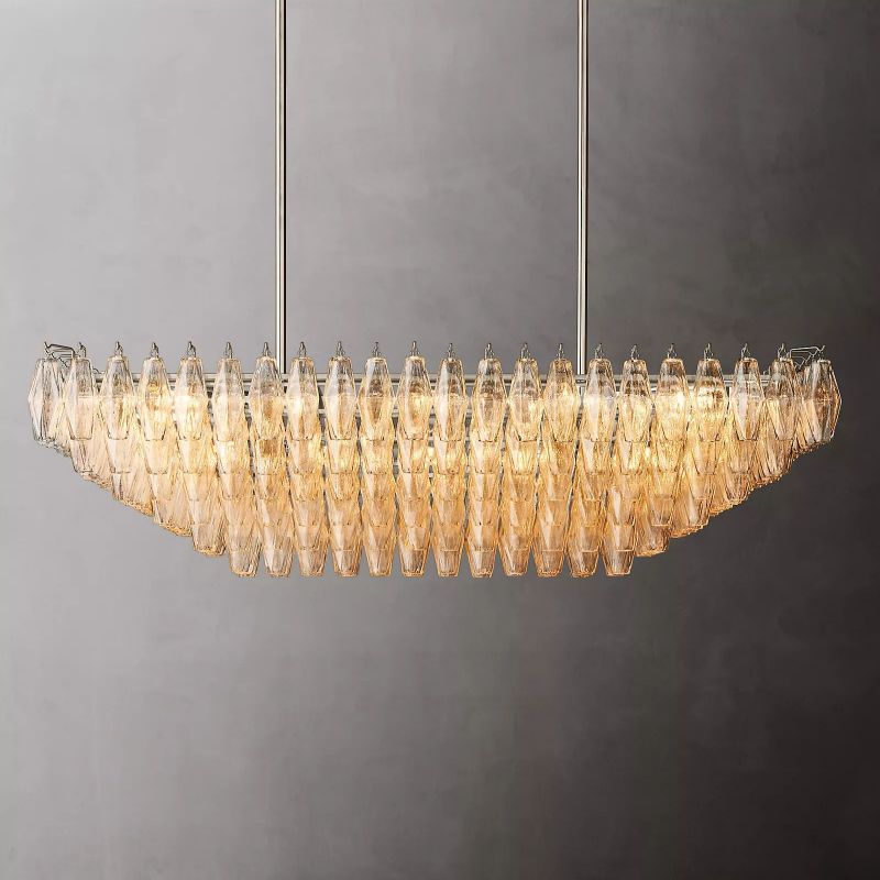 Chara Clear Glass Tiered Rectangular Chandelier 54" chandeliers for dining room,chandeliers for stairways,chandeliers for foyer,chandeliers for bedrooms,chandeliers for kitchen,chandeliers for living room Rbrights Satin Nickel  