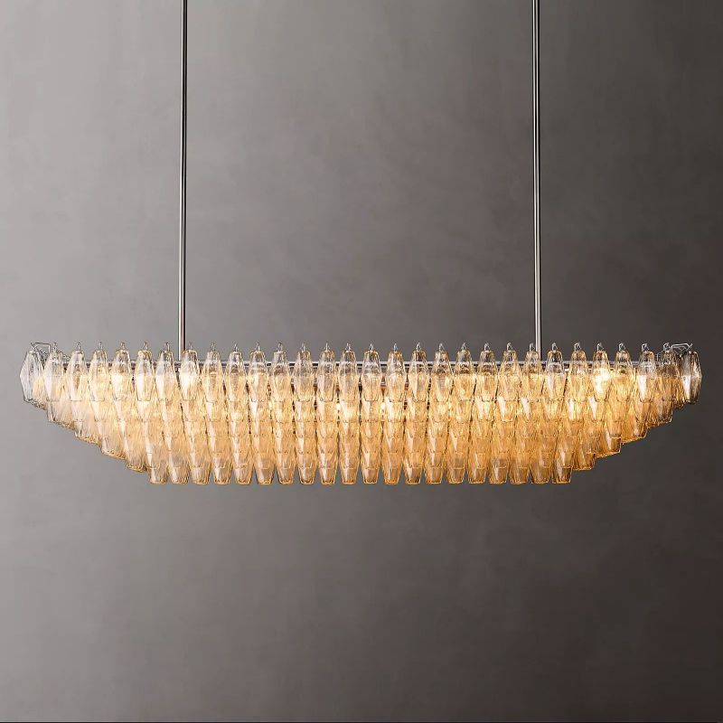 Chara Clear Glass Tiered Rectangular Chandelier 74" chandeliers for dining room,chandeliers for stairways,chandeliers for foyer,chandeliers for bedrooms,chandeliers for kitchen,chandeliers for living room Rbrights Satin Nickel  