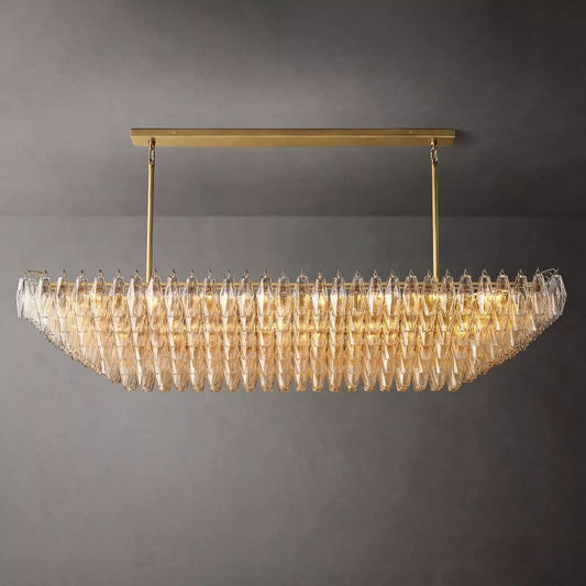 Chara Clear Glass Tiered Rectangular Chandelier 74" chandeliers for dining room,chandeliers for stairways,chandeliers for foyer,chandeliers for bedrooms,chandeliers for kitchen,chandeliers for living room Rbrights Lacquered Burnished Brass  